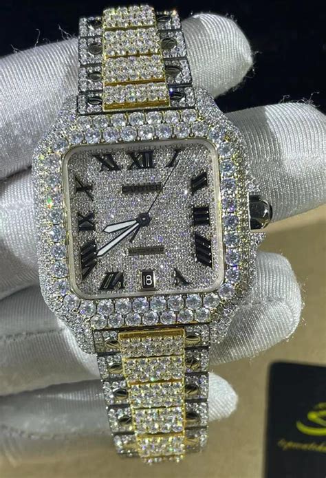 fake iced out watches mens|moissanite bust down watch.